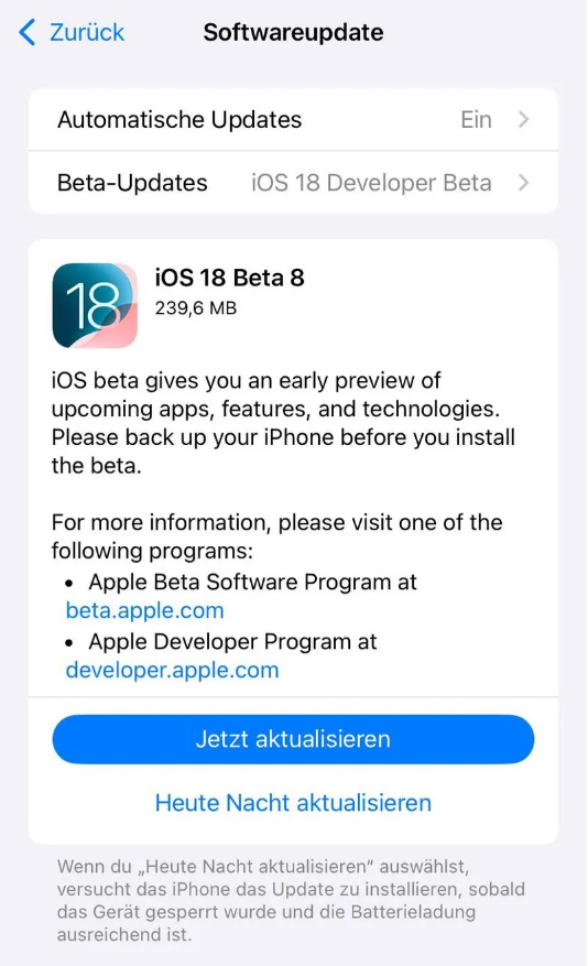 苏州苹果手机维修分享苹果 iOS / iPadOS 18 开发者预览版 Beta 8 发布 